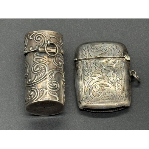 78 - Solid Silver hinged lidded pot along with hallmarked silver vesta case