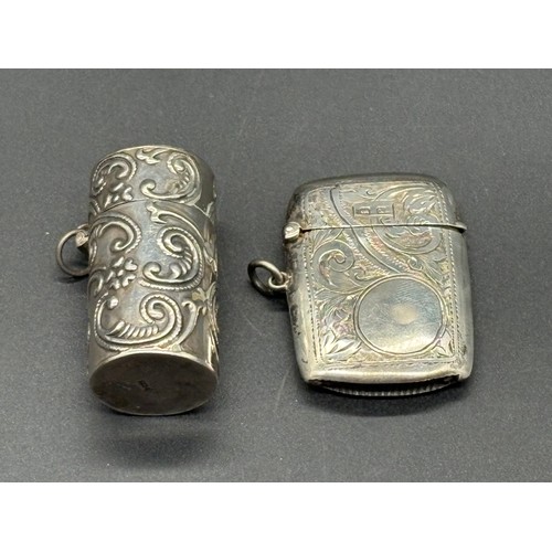 78 - Solid Silver hinged lidded pot along with hallmarked silver vesta case