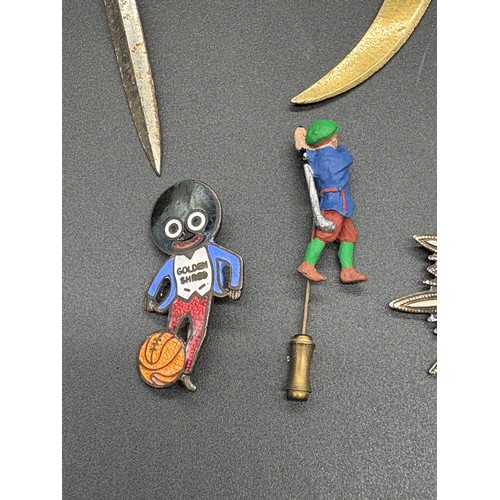 88 - Antique trade union badge , 3 letter openers , golden shred badge, along with pewter badges & pendan... 