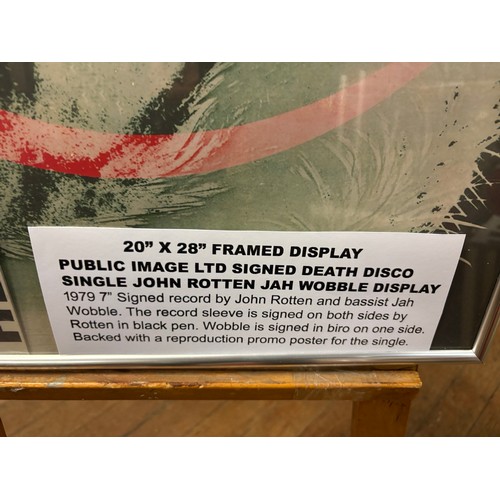 73 - Public image LTD signed death disco single by Johnny Rotten and Jih Wobble along with a reproduction... 