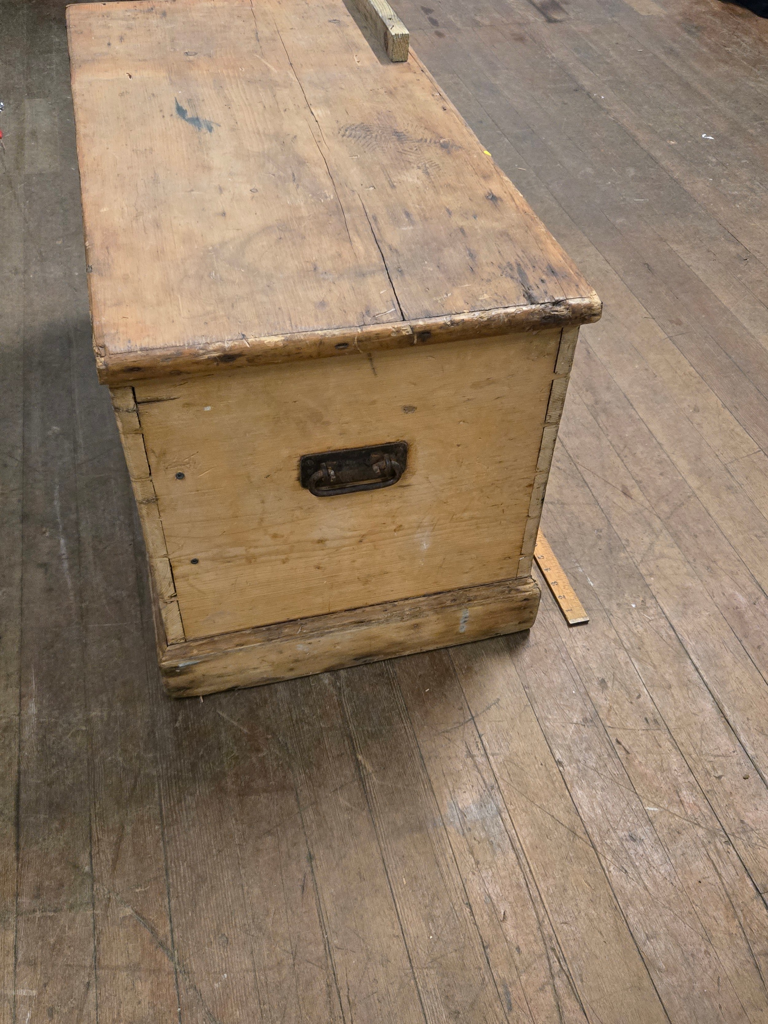 Antique pine wooden chest with handles 35