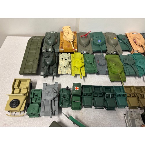 Large collection of plastic military tanks and cars along with matchbox ...