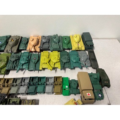 Large collection of plastic military tanks and cars along with matchbox ...