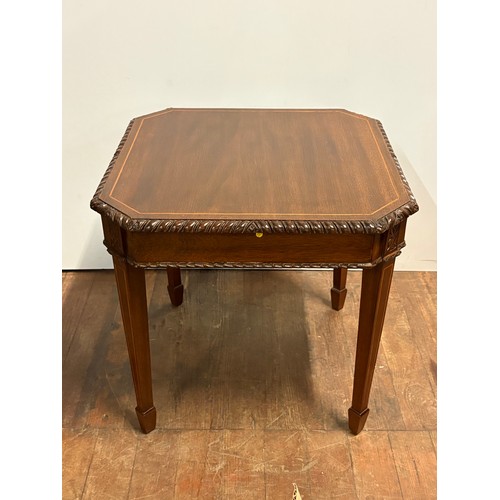 107 - Antique mahogany carved inlaid side table.
