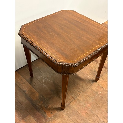 107 - Antique mahogany carved inlaid side table.