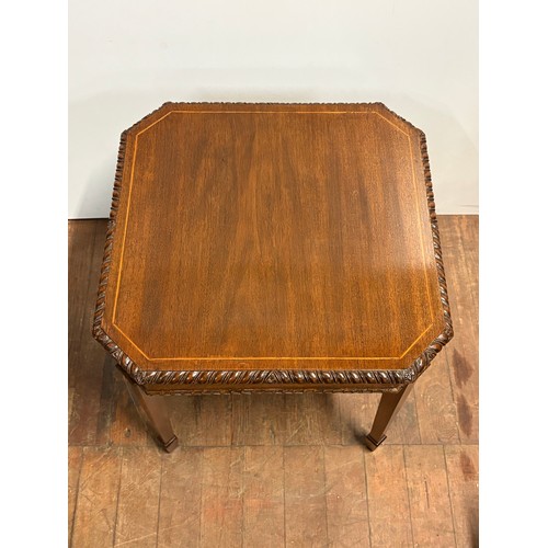 107 - Antique mahogany carved inlaid side table.