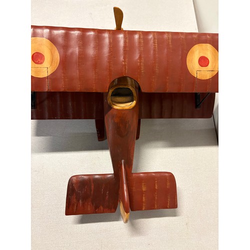 108 - Large, vintage wooden model of WW1 biplane. Wing span 24
