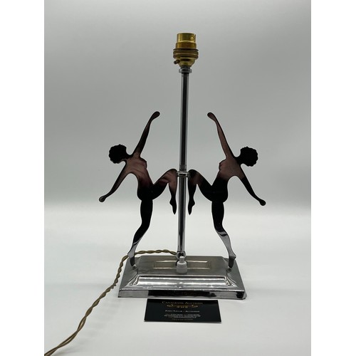 81 - British Art Deco double figure table lamp from the 1930's featuring two dancing female silhouettes m... 