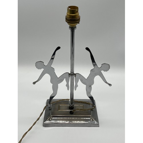 81 - British Art Deco double figure table lamp from the 1930's featuring two dancing female silhouettes m... 