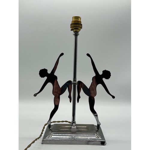 81 - British Art Deco double figure table lamp from the 1930's featuring two dancing female silhouettes m... 