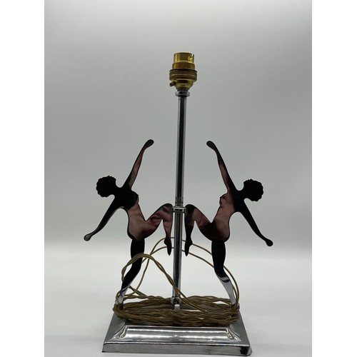81 - British Art Deco double figure table lamp from the 1930's featuring two dancing female silhouettes m... 