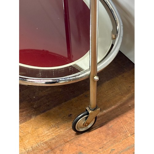90 - Mid century chrome and glass 2 tier drinks trolly (removable glass trays)