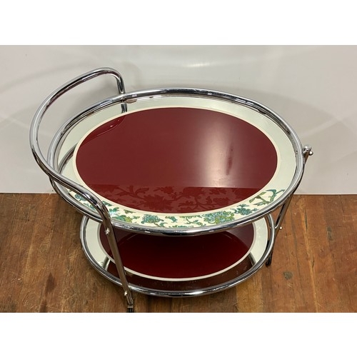 90 - Mid century chrome and glass 2 tier drinks trolly (removable glass trays)