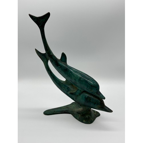 112 - A vintage bronze/brass sculpture of a pair of dolphins 14