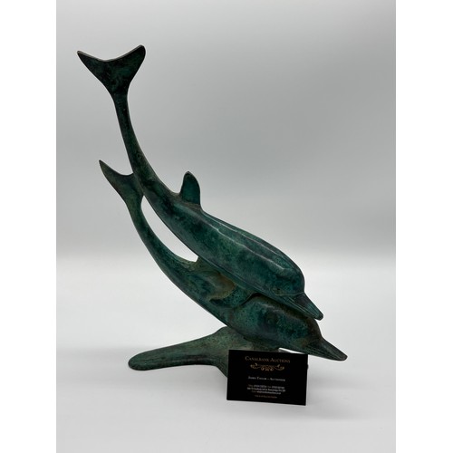112 - A vintage bronze/brass sculpture of a pair of dolphins 14