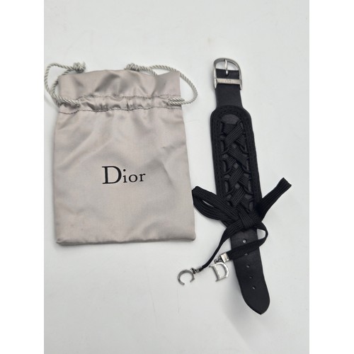 82 - Vintage John Galliano for Dior black leather corset bracelet with pouch.