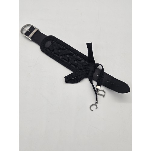 82 - Vintage John Galliano for Dior black leather corset bracelet with pouch.