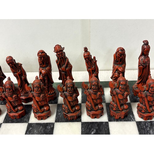 117 - A Berkeley mandarin ornamental chess set with marble board , tallest piece 5
