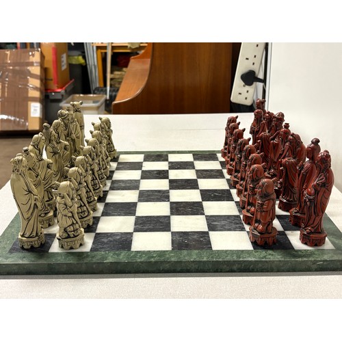 117 - A Berkeley mandarin ornamental chess set with marble board , tallest piece 5