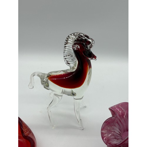 130 - 3 pieces of vintage glass to include Murano horse, whitefriars & mtarfa