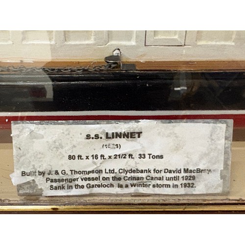 134 - A large hand built model of the historic passenger vessel s.s linnet built for david mcbrain , sank ... 