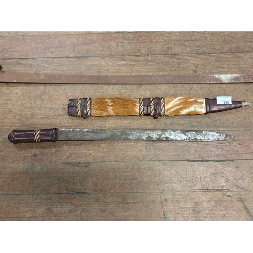 136 - African tribal knife with leather and animal hair sheath 24