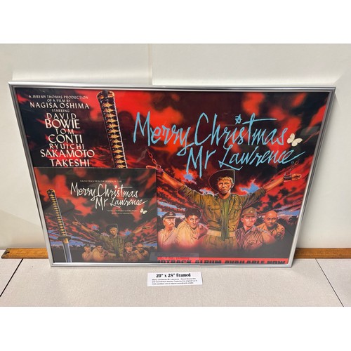 100A - Framed Merry Christmas Mr Lawrence David Bowie film and soundtrack display. Features the original LP... 