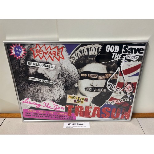 100B - Framed Treason Numbered 26/40 Jamie Reid exhibition print 20x28