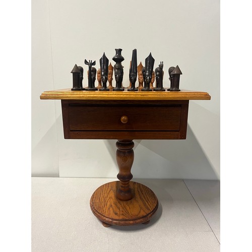 60 - Vintage hand crafted Makonde wooden chess set likely originating from Mozambique or Tanzania and tab... 