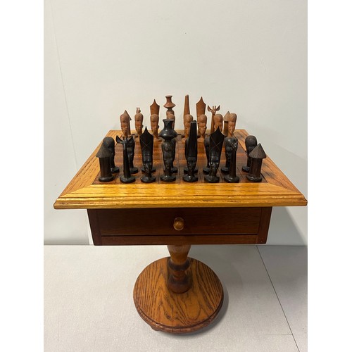 60 - Vintage hand crafted Makonde wooden chess set likely originating from Mozambique or Tanzania and tab... 