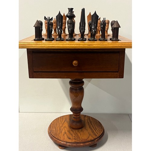 60 - Vintage hand crafted Makonde wooden chess set likely originating from Mozambique or Tanzania and tab... 