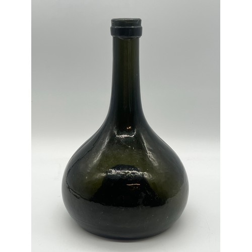 64 - Antique Dutch Wynand Fockink green glass onion-shaped gin bottle along with Amsterdam glass modern m... 