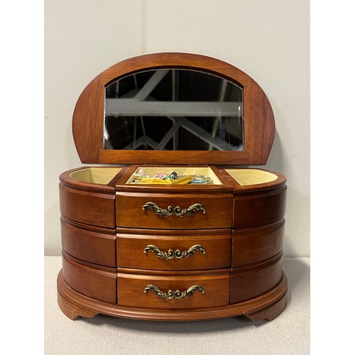 138 - Mele designs burlwood oak finish multi drawer jewellery box along with qty of costume jewellery and ... 
