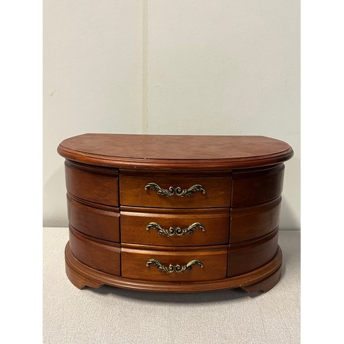 138 - Mele designs burlwood oak finish multi drawer jewellery box along with qty of costume jewellery and ... 
