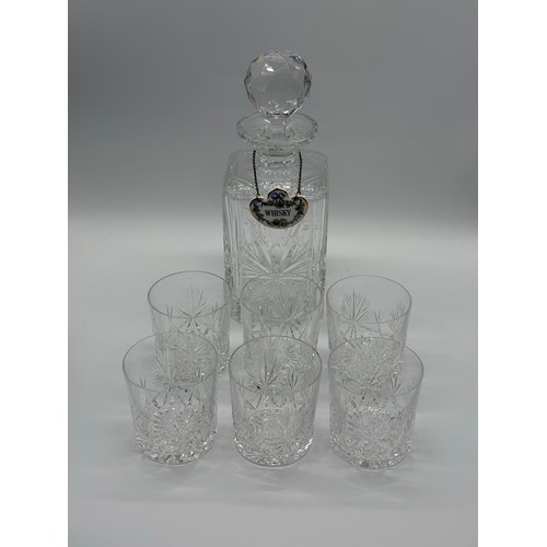 91 - Edinburgh crystal decanter and 6 glasses with coalport ceramic whiskey label.