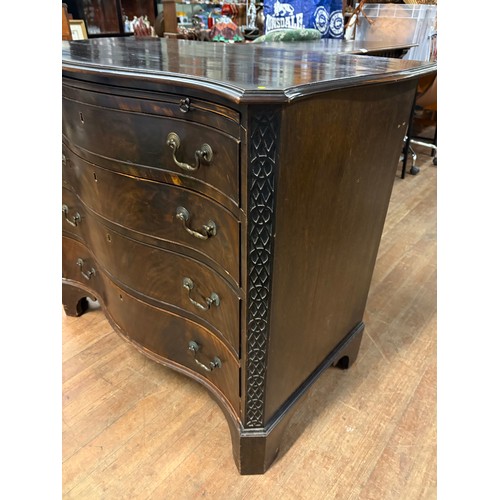 159 - Vintage Wylie & Lochhead 4 drawer serpentine front chest of drawers with drop handles & pull out top... 