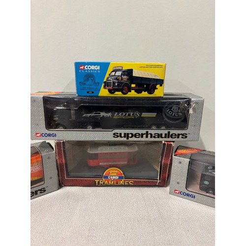 235 - Selection of boxed Corgi models to include superhaulers, classics and tramlines