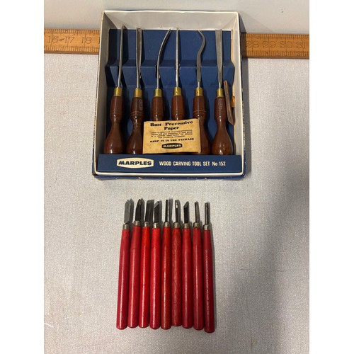 2 sets of wood carving tools to include Marples set no 152 etc.