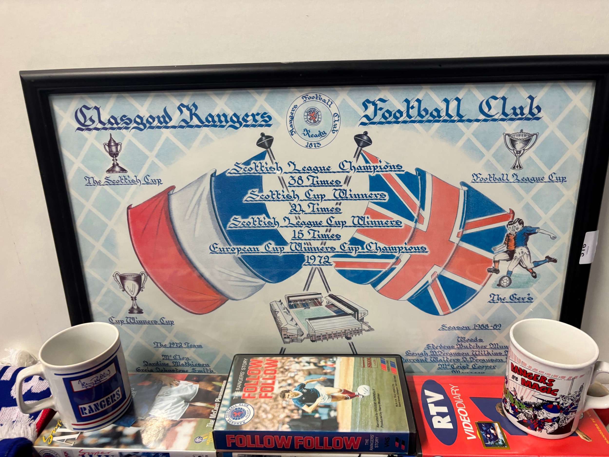 Selection of Rangers items to include Framed 1988-89 Glasgow Rangers ...