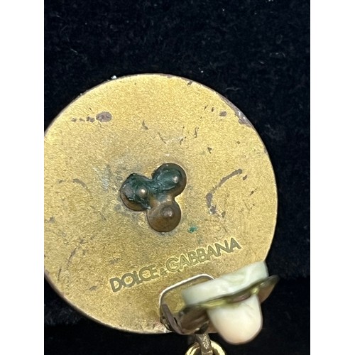 12 - Vintage Dolce & Gabbana gold tone Roman inspired coin drop hoop earrings in original box with certif... 