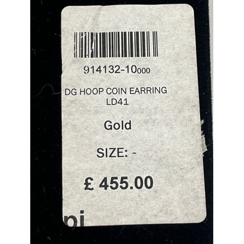 12 - Vintage Dolce & Gabbana gold tone Roman inspired coin drop hoop earrings in original box with certif... 