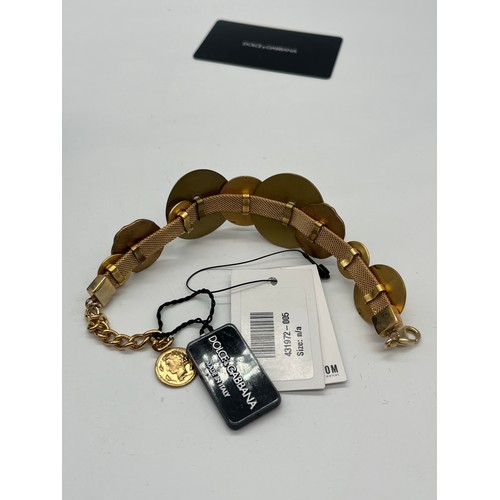 13 - Vintage Dolce & Gabbana gold tone Roman coin embellished bracelet with original box, pouch, tag and ... 