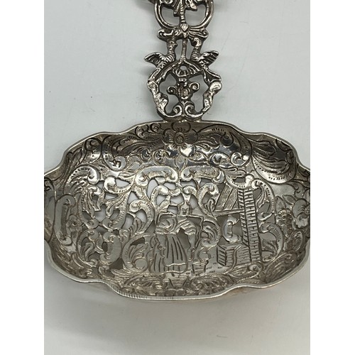 27 - Antique Dutch silver Bonbon spoon with intricate openwork, 6