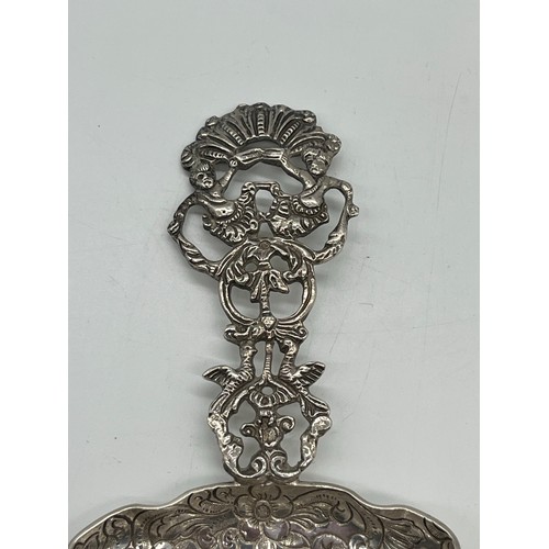 27 - Antique Dutch silver Bonbon spoon with intricate openwork, 6
