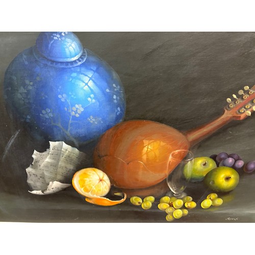 56 - A large signed framed oil on canvas still life painting by Scottish artist George Leslie Reekie 1911... 