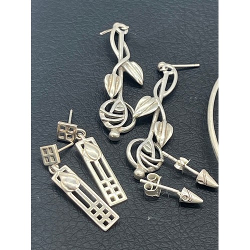 21 - Collection of sterling silver Rennie Macintosh style jewellery to include bangle, earrings and penda... 