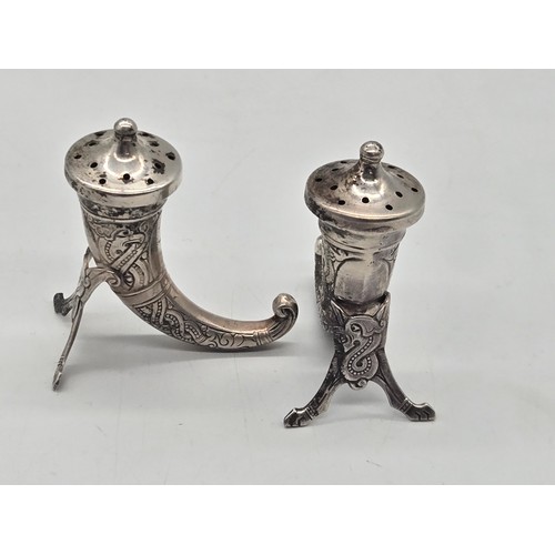 15 - A Norwegian novelty silver cruet set,
by Magnus Aase, marked Sterling, comprising a pepperette and s... 