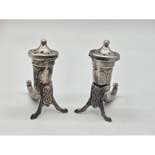 15 - A Norwegian novelty silver cruet set,
by Magnus Aase, marked Sterling, comprising a pepperette and s... 