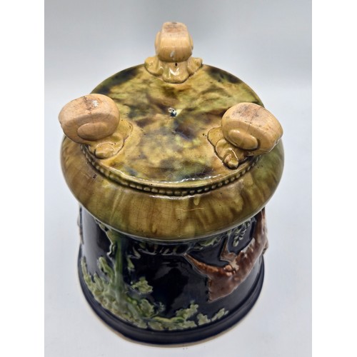 51 - Antique Thomas Forester Majolica Jardiniere, deer & fawn 1883, pink, brown, blue & green colourway. ... 