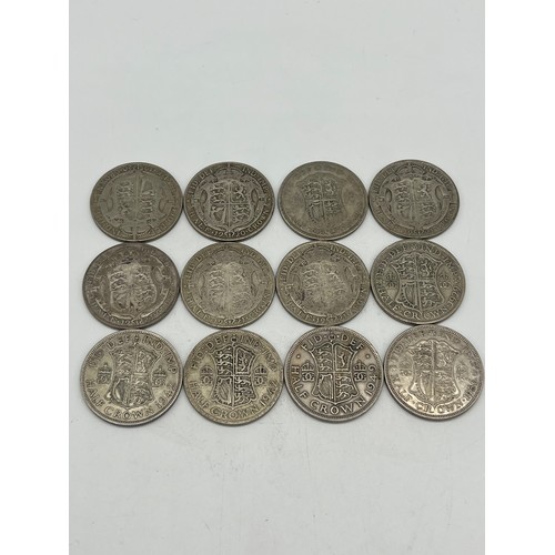 7 - 12 x 50% silver half crowns from 1920-46